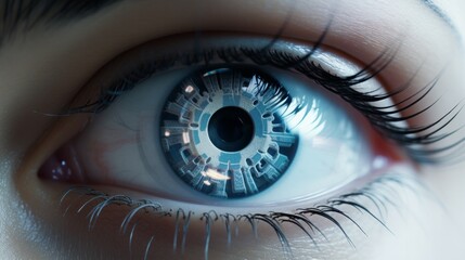 Ultra-detailed close-up of an eye with futuristic AI circuitry. Perfect for tech innovation, AI development, and cybersecurity themes