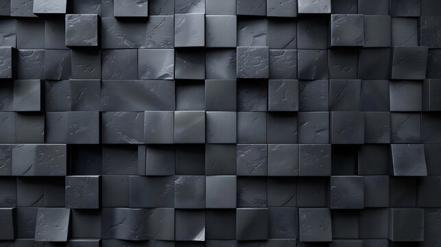 Cubes 3d wall in black and grey color. Three dimensional texture background.