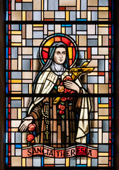St Thérèse of Lisieux. A stained-glass window in Église de la Sainte-Trinité (Holy Trinity Church) in Walferdange, Luxembourg.