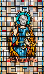 Saint Peter the Apostle. A stained-glass window in Église de la Sainte-Trinité (Holy Trinity Church) in Walferdange, Luxembourg.