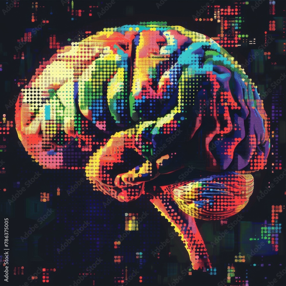 Aufkleber vibrant digital brain illustration with colorful pixels depicting artificial intelligence and data a