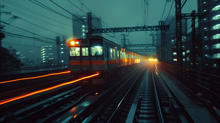 Fototapeta na wymiar the train passes at night