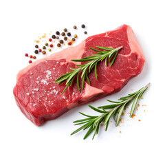 Raw beef steak with rosemary and pepper isolated on white background сreated with Generative Ai