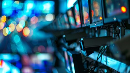 High-Tech Control Room With Monitors and Lights