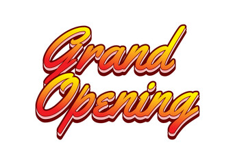 Grand opening. Text effect in yellow red color with 3 dimension effect