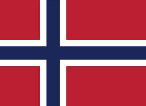 National flag of Norway original size and colors vector illustration, Norges flagg or Noregs flagg used blue Scandinavian cross, Kingdom of Norway flag with Nordic cross