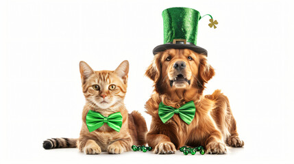 Happy St. Patrick's day card. Cute dog in leprechaun 