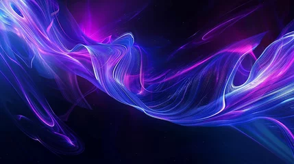 Washable wall murals Fractal waves Blue and purple glowing waves against a black background.  