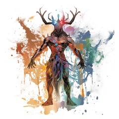 Abstract Colorful Illustration of a Draugr on a White Background