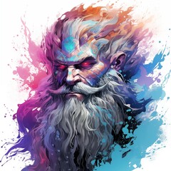 Abstract Colorful Headshot Illustration of a Frost Giant on a White Background