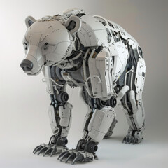 A robotic bear, sturdy and imposing, engineered from intricate components, lumbers with lifelike movements, its sensors mimicking Ursine behaviors convincingly 3D (Generative Ai) - obrazy, fototapety, plakaty