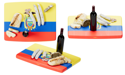 Ecuadorian Flag-Themed Gastronomic Ensemble with Wine and Delicacies