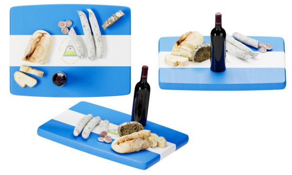 Nicaraguan Flag-Themed Assortment with Traditional Foods and Wine