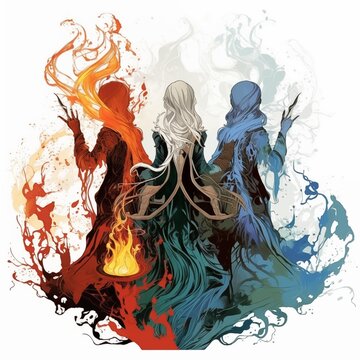 Abstract Colorful Illustration of the Norns on a White Background