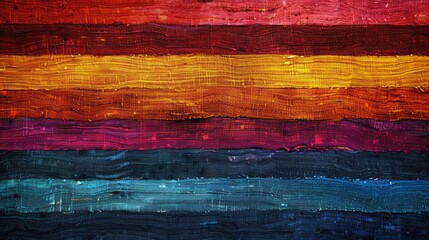 Abstract Grunge Background with Colorful Horizontal Stripes on Coarse Textile
