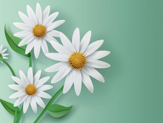 Happy Mother's Day poster background with paper cut flower and text "HAPPY Mother’s day". White daisy on pastel green color background. Paper art style for web banner, flyer or greeting card template 
