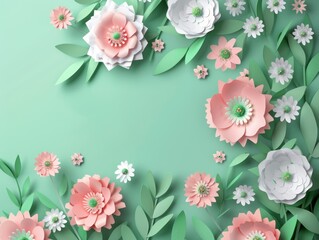 Fototapeta premium Happy Mother's Day poster background with paper cut flower and text 