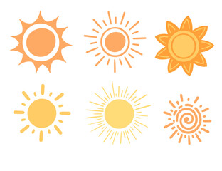 Set of different shapes of yellow sun vector illustration isolated on white background