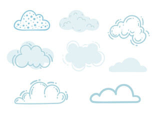 Set of white and blue clouds icons vector illustration isolated on white background