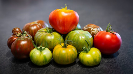 Various tomatos of many colors and variety