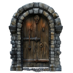 Medieval door isolated on transparent background.