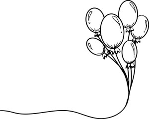 Continuous line drawing of air balloons on transparent background. Vector illustration