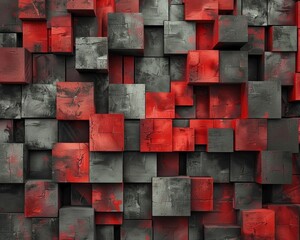 3D rendering of a brick wall painted in red and black