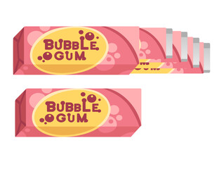 Pink sweet chewing bubble gum in package vector illustration isolated on white background