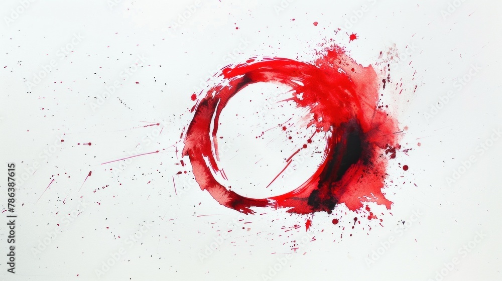 Poster red watercolor creating a circular mark with feathered edges