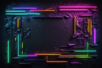 Obraz premium Rough Textured Background With Glowing Neon Signs In Various Colors, Neon Background