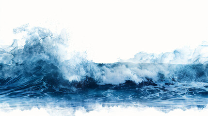 Large stormy sea wave in deep blue isolated on white. - obrazy, fototapety, plakaty