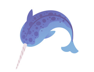 Cute narwhal mammal arctic animal with horn cartoon animal design vector illustration isolated on white background