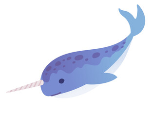 Cute narwhal mammal arctic animal with horn cartoon animal design vector illustration isolated on white background
