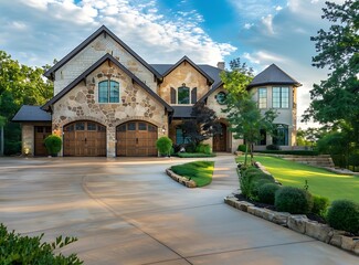 Artistic photo of a luxury home with a large garage and driveway