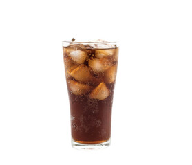 glass of cola with ice isolated on white 