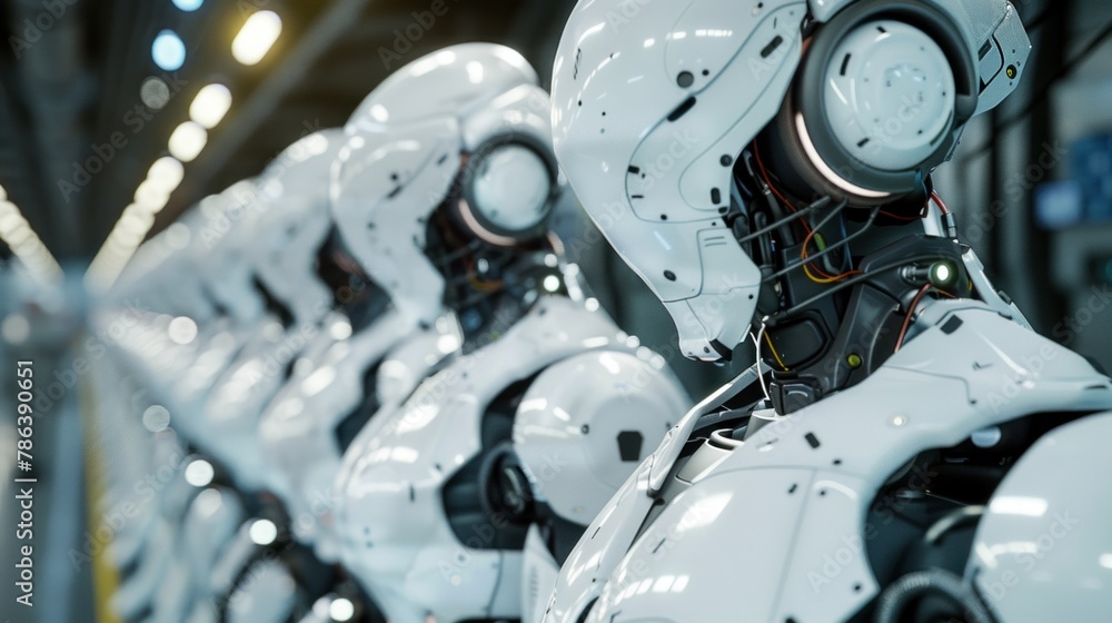 Poster modern robotic assembly line in high-tech manufacturing facility. automation and ai technology in in