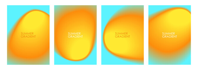 Summer theme set. Blurred vibrant stains. Abstract backgrounds with orange color gradient shapes for Summertime season creative graphic design. Vector illustration.