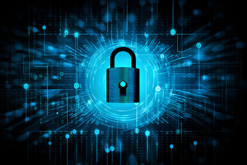 cyber security padlock blue abstract digital binary code background