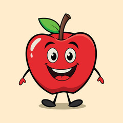 Apple retro funky cartoon character. smile face, Groovy summer vector illustration.