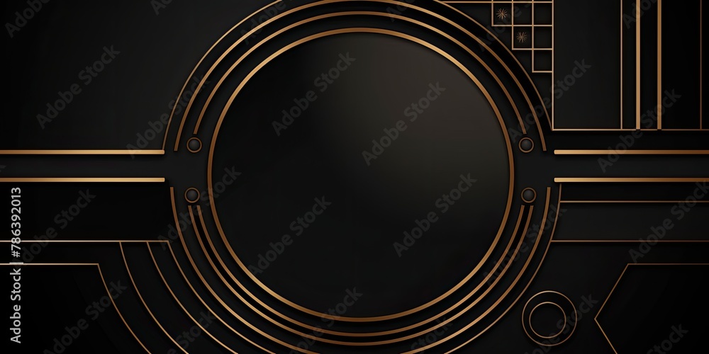Poster golden stage circle glowing with sparkling lights, creating a captivating effect on a black backdrop