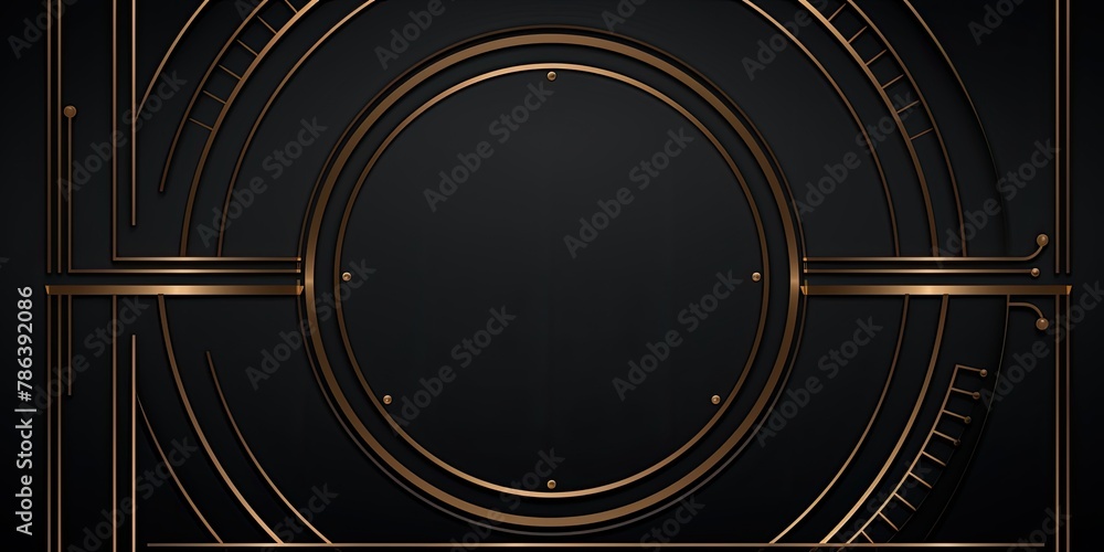 Poster golden stage circle glowing with sparkling lights, creating a captivating effect on a black backdrop