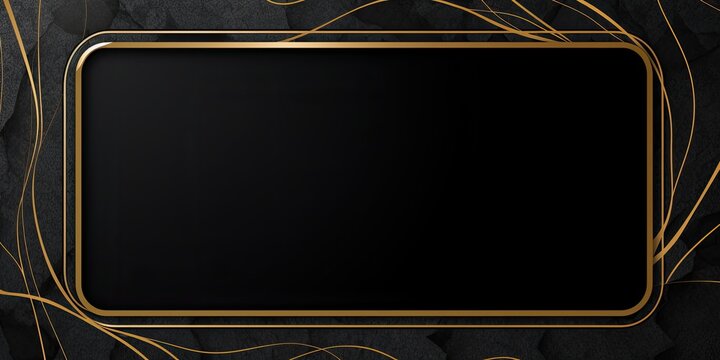 Elegant gold frame on a black backdrop, perfect for text placement.