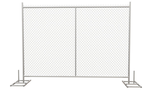 Portable Construction Barrier: Highlight temporary security for construction sites with this 3D render of a chain-link fence panel. Transparent background allows for seamless design integration