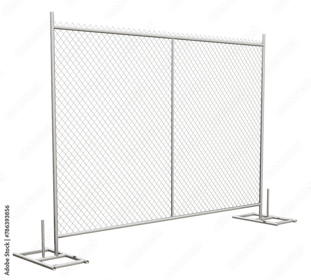 Poster isolated construction fence: 3d illustration showcases a chain-link fence panel isolated on a transp