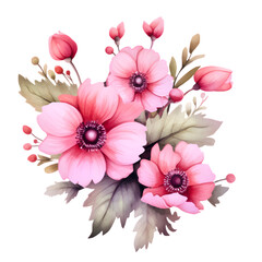 Pink Flower Watercolor Illustration PNG, Transparent Background	