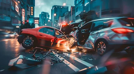Fotobehang Dramatic Urban Car Collision Scene © john