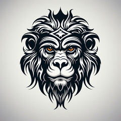 Fototapeta premium Geometric tattoo style, minimalistic continuous line design of monkey, white background сreated with Generative Ai
