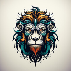 Obraz premium Geometric tattoo style, minimalistic continuous line design of monkey, white background сreated with Generative Ai