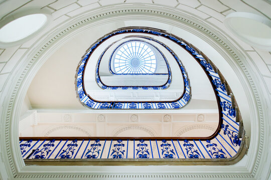 Spiral staircase at the Courtauld gallery, Somerset House, London, UK