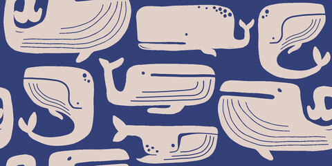 Seamless pattern with whales. Art pattern for wallpaper, web page background, surface textures.
- 786396250